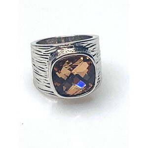 Lia Sophia Peachy Keen Faceted Champagne Ring, Silver Tone Textured Band, Size 8